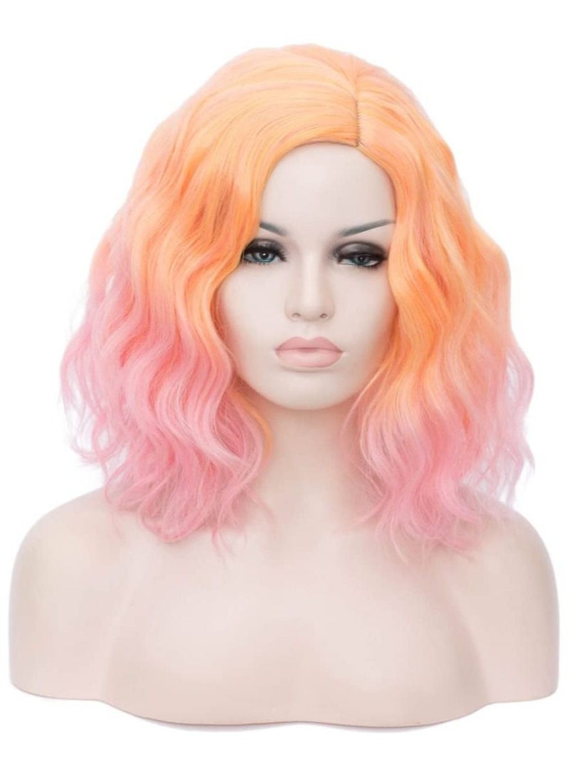 إستيل شعر مستعار قصير مموج مجعد بوب للنساء مقاومة للحرارة باروكة بوب للحفلات تتضمن غطاء شعر مستعار أخضر أومبير وردي - Image 1