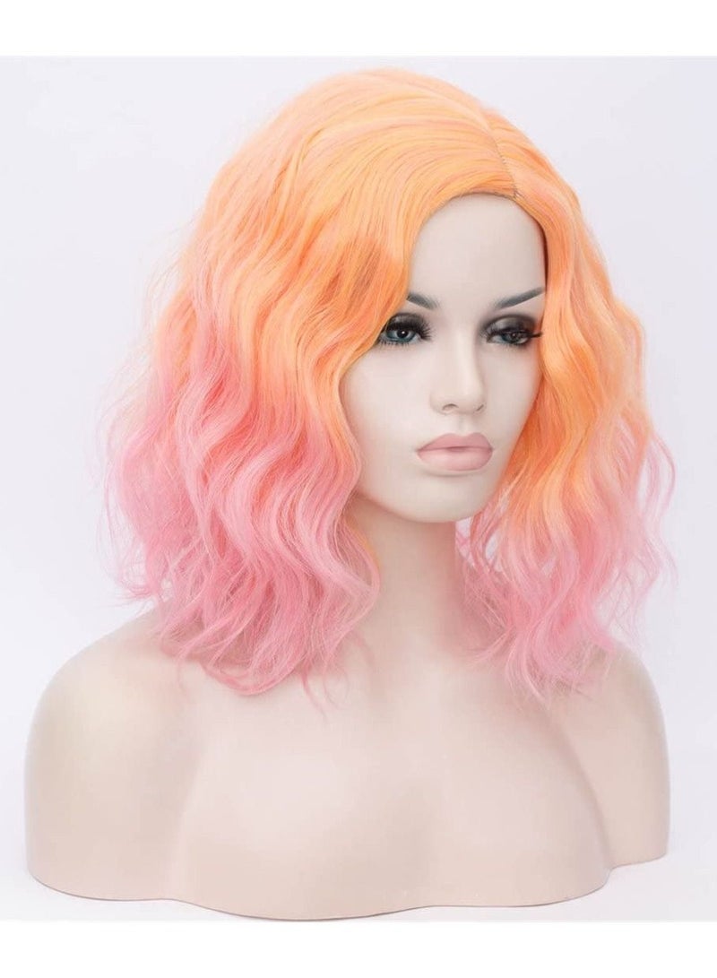 إستيل شعر مستعار قصير مموج مجعد بوب للنساء مقاومة للحرارة باروكة بوب للحفلات تتضمن غطاء شعر مستعار أخضر أومبير وردي - Image 2