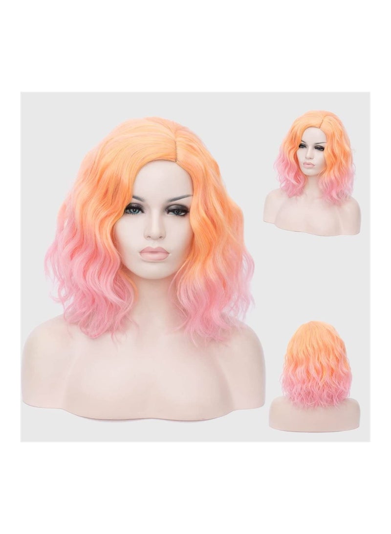 إستيل شعر مستعار قصير مموج مجعد بوب للنساء مقاومة للحرارة باروكة بوب للحفلات تتضمن غطاء شعر مستعار أخضر أومبير وردي - Image 5