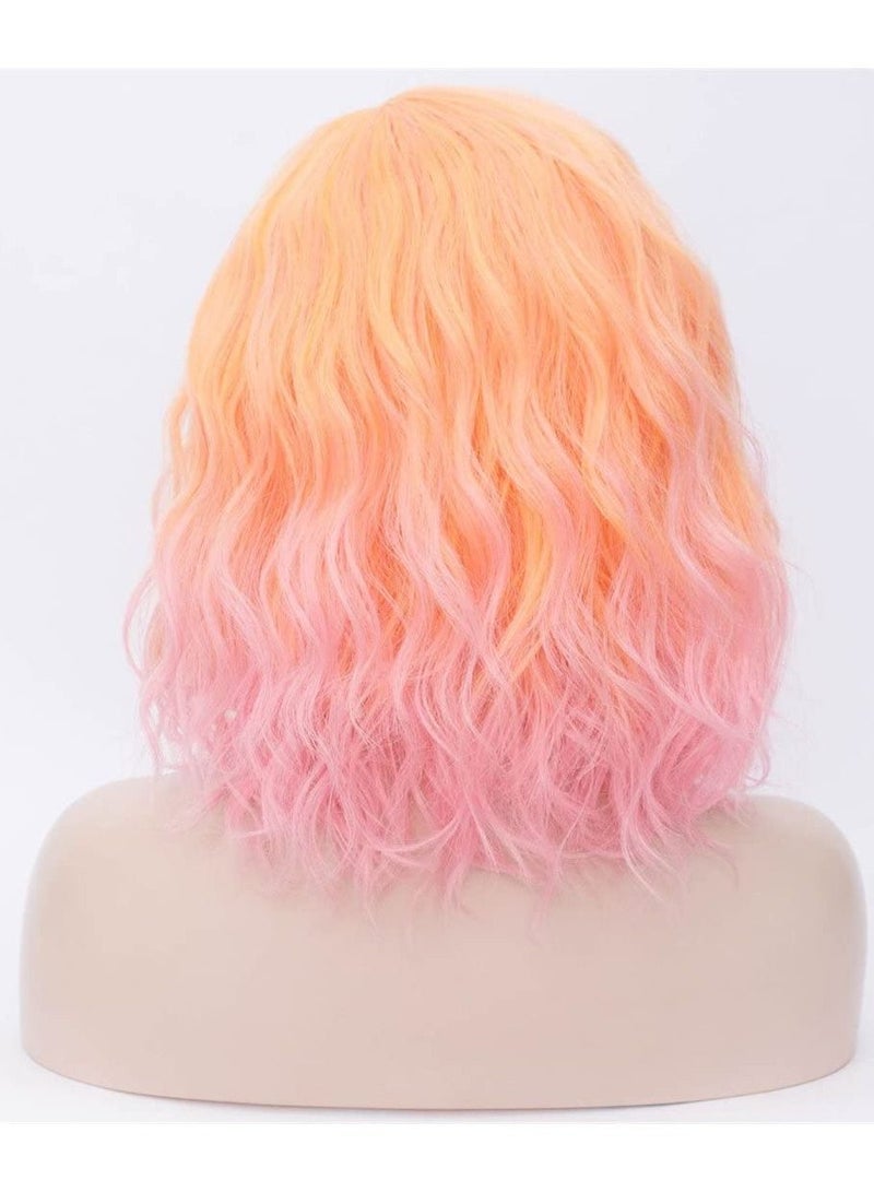 إستيل شعر مستعار قصير مموج مجعد بوب للنساء مقاومة للحرارة باروكة بوب للحفلات تتضمن غطاء شعر مستعار أخضر أومبير وردي - Image 4