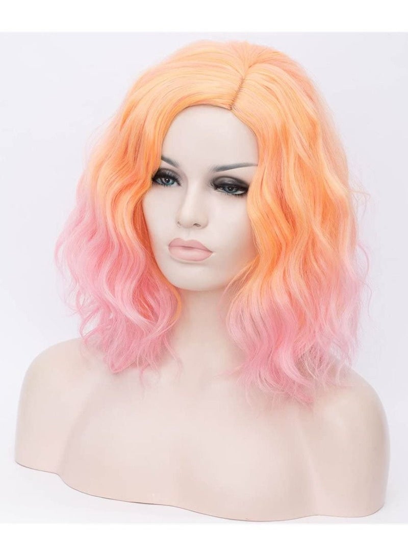 إستيل شعر مستعار قصير مموج مجعد بوب للنساء مقاومة للحرارة باروكة بوب للحفلات تتضمن غطاء شعر مستعار أخضر أومبير وردي - Image 3