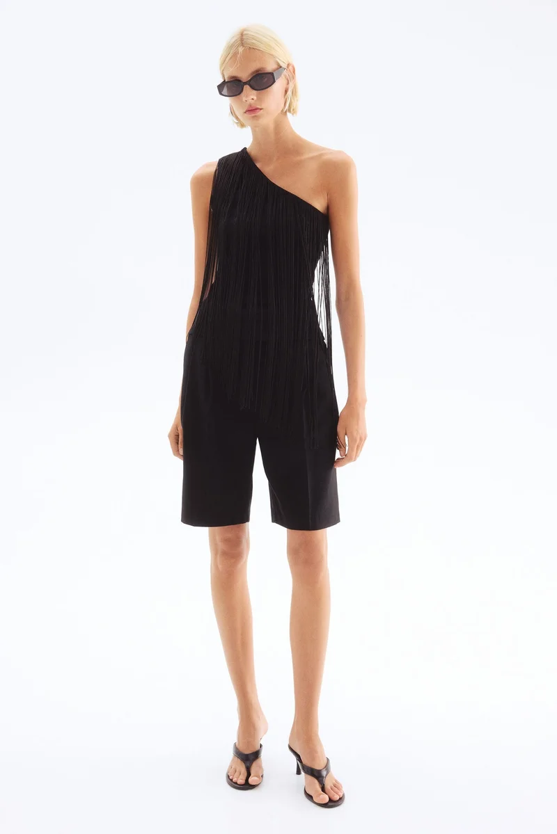H&M Fringe-trimmed one-shoulder top