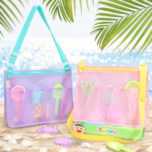 Tagitary Beach Toys Mesh Beach Bags with Zipper Kids Pool Sand Toys Seashell Crossbody for Boys and Girls Summer Vacation Essentials - Image 5