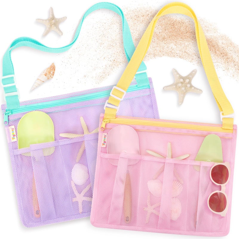 Tagitary Beach Toys Mesh Beach Bags with Zipper Kids Pool Sand Toys Seashell Crossbody for Boys and Girls Summer Vacation Essentials - Image 3
