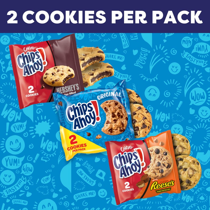 CHIPS AHOY! Cookies Variety Pack, Original Chocolate Chip, Chewy Chocolate Chip with Reese's Peanut Butter Cups & Chewy Hershey's Fudge Filled Soft Cookies, 50 Snack Packs - Image 3