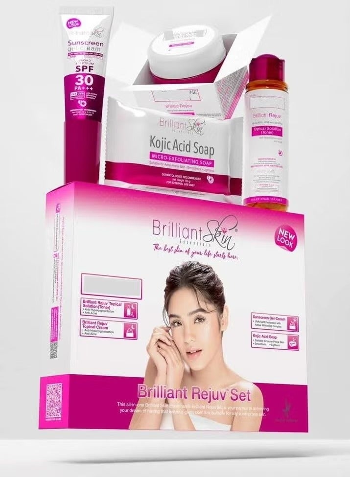 Brilliant Skin Rejuv Set 4 in 1 Skin Whitening and Brightening Set for Face and Body Sunscreen Soap Toner Cream Complete Skin Care Kit - Image 3