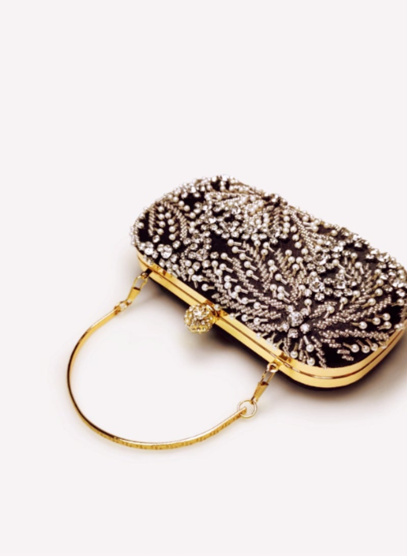 Luxury Black Satin Beaded Crystal Evening Bag Party Bag Small Mini Clutch Bag  - Image 3