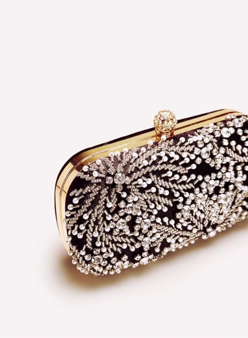 Luxury Black Satin Beaded Crystal Evening Bag Party Bag Small Mini Clutch Bag  - Image 4