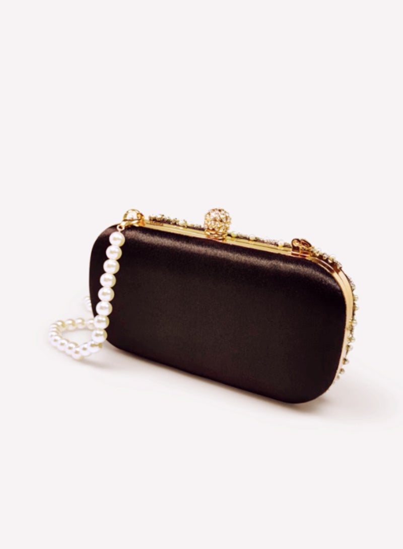 Luxury Black Satin Beaded Crystal Evening Bag Party Bag Small Mini Clutch Bag  - Image 5