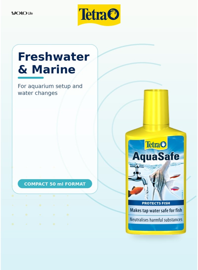 تترا Tetra AquaSafe 50 مل مكيف مياه حوض السمك، يجعل مياه الصنبور آمنة خلال ثوانٍ، يحيّد الكلور والكلورامين والمعادن الثقيلة، 5 مل لكل 10 لتر، للمياه العذبة والمالحة - Image 2