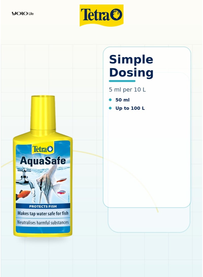 تترا Tetra AquaSafe 50 مل مكيف مياه حوض السمك، يجعل مياه الصنبور آمنة خلال ثوانٍ، يحيّد الكلور والكلورامين والمعادن الثقيلة، 5 مل لكل 10 لتر، للمياه العذبة والمالحة - Image 3