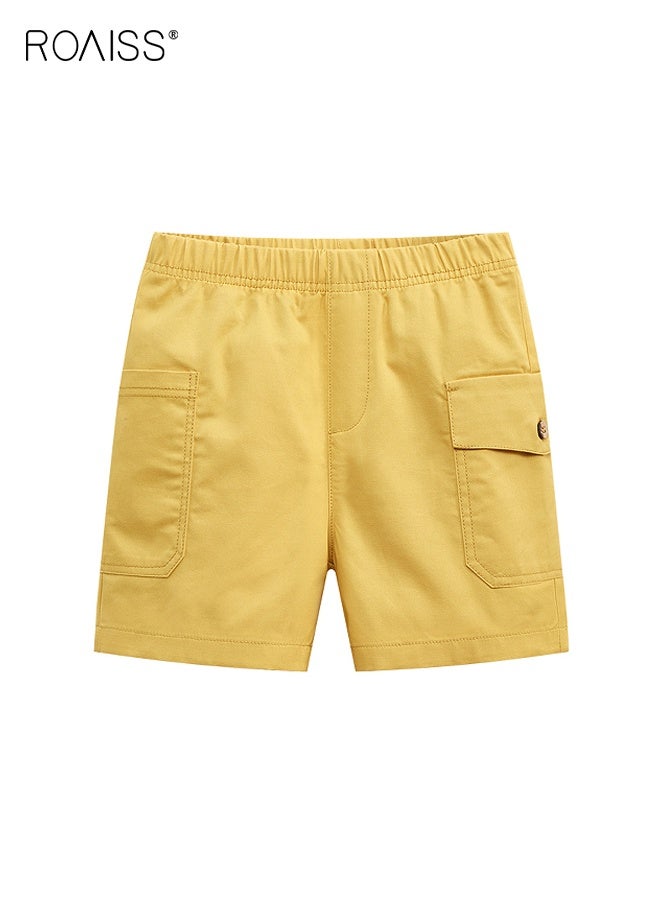 رويس شورتات كارغو صلبة للأولاد الصغار، شورتات قطنية بخصر مطاطي وجيوب، شورتات صيفية غير رسمية للأطفال الصغار، مناسبة للارتداء مع مختلف أنواع القمصان - Image 2