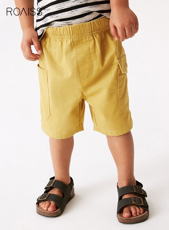 رويس شورتات كارغو صلبة للأولاد الصغار، شورتات قطنية بخصر مطاطي وجيوب، شورتات صيفية غير رسمية للأطفال الصغار، مناسبة للارتداء مع مختلف أنواع القمصان - Image 3
