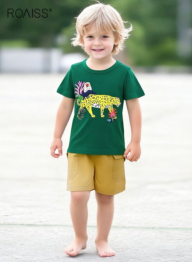 رويس شورتات كارغو صلبة للأولاد الصغار، شورتات قطنية بخصر مطاطي وجيوب، شورتات صيفية غير رسمية للأطفال الصغار، مناسبة للارتداء مع مختلف أنواع القمصان - Image 5