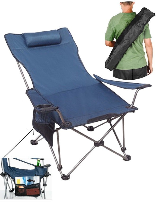 Generic Camping Chairs Folding Camping Chair Outdoor Portable Chair Foldable Lawn Chair Support 264lbs Outdoor Camp Chair with Cup Holder&Side Bag for Fishing Outside Sports  (Blue)  - Image 1
