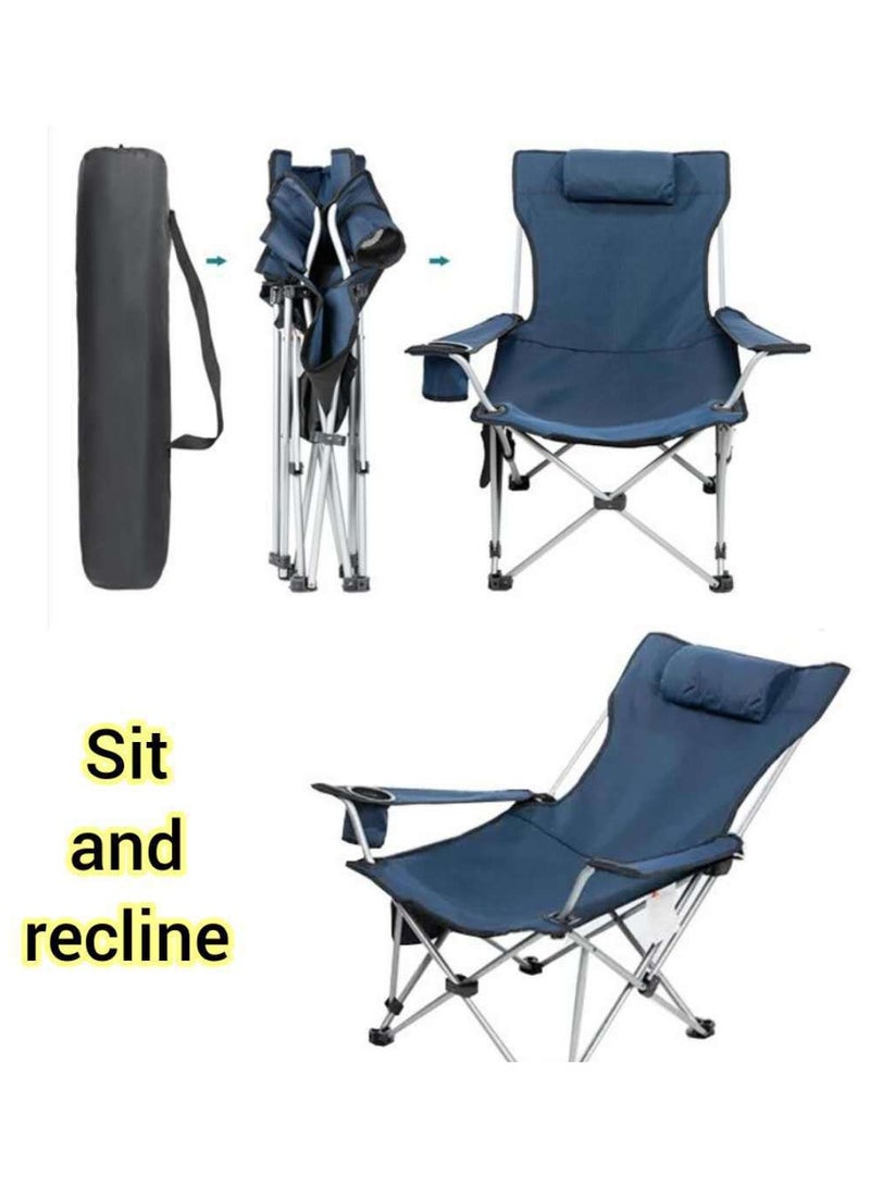 Generic Camping Chairs Folding Camping Chair Outdoor Portable Chair Foldable Lawn Chair Support 264lbs Outdoor Camp Chair with Cup Holder&Side Bag for Fishing Outside Sports  (Blue)  - Image 2