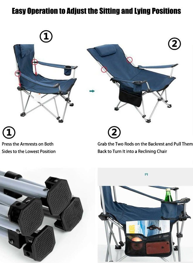 Generic Camping Chairs Folding Camping Chair Outdoor Portable Chair Foldable Lawn Chair Support 264lbs Outdoor Camp Chair with Cup Holder&Side Bag for Fishing Outside Sports  (Blue)  - Image 3