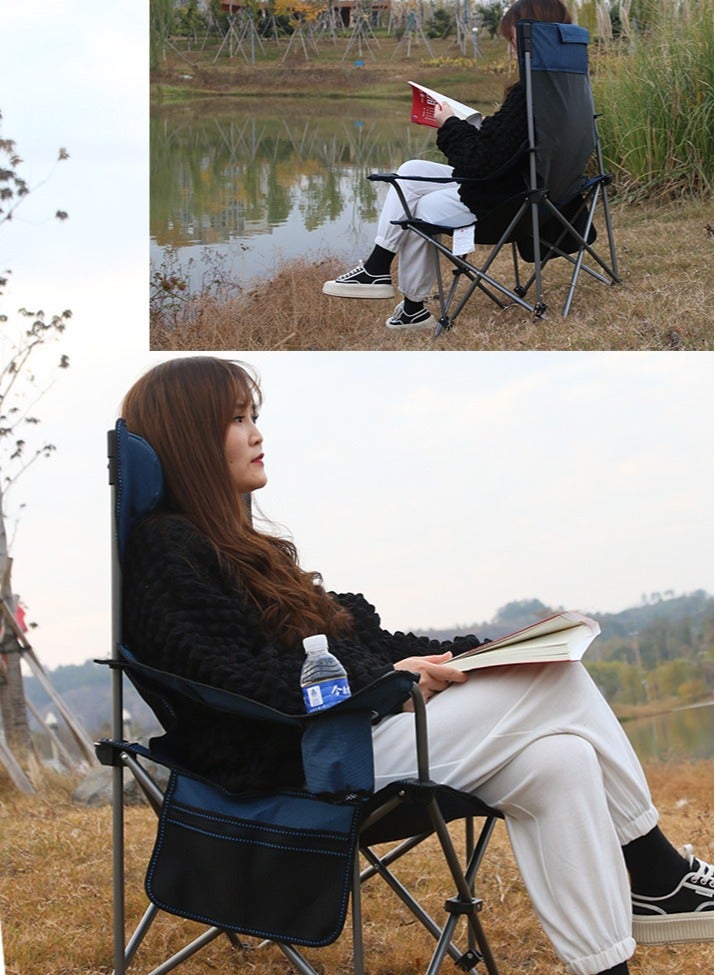 Generic Camping Chairs Folding Camping Chair Outdoor Portable Chair Foldable Lawn Chair Support 264lbs Outdoor Camp Chair with Cup Holder&Side Bag for Fishing Outside Sports  (Blue)  - Image 4