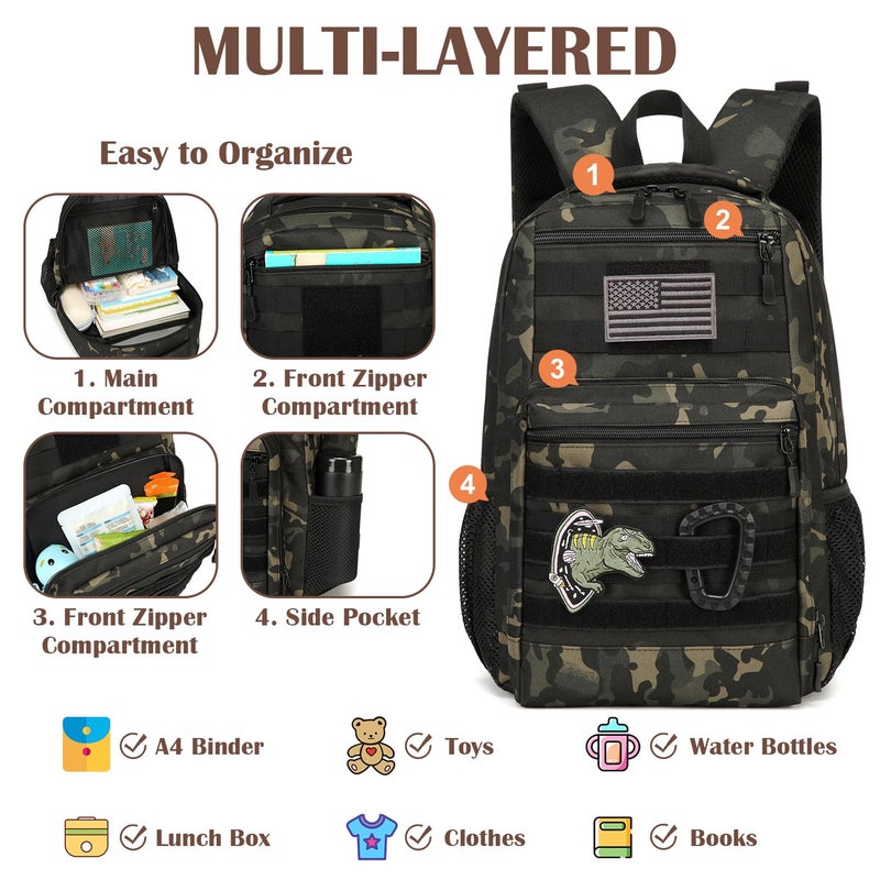 SunForMorning Kids Tactical Backpack Army Molle Bookbag Military Boys Backpack for School, Outdoor, Camping, Black CM - Image 3