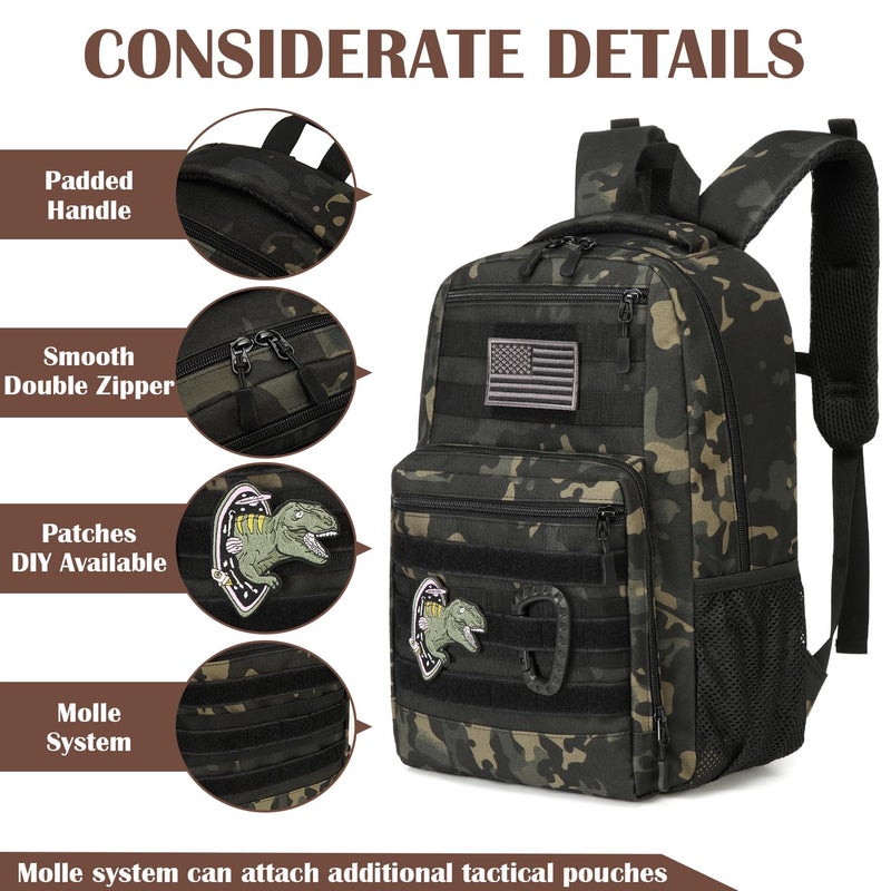 SunForMorning Kids Tactical Backpack Army Molle Bookbag Military Boys Backpack for School, Outdoor, Camping, Black CM - Image 4