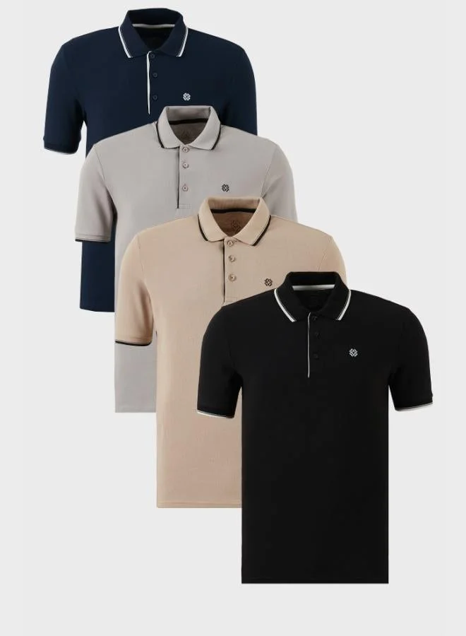 Buratti  Buratti Cotton Slim Fit Stripe Detailed Buttoned Polo Collar 4-Pack T Shirt Men's T SHIRT 5902118S4 for Men | Best Price UAE