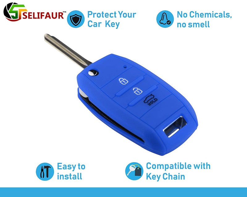 Selifaur 3 Button Silicone Key Cover for Kia Seltos, Sonet flip Key (Non Push Button Start Models only) (Blue) - Image 2
