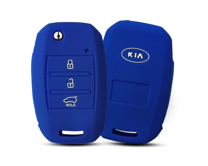 Selifaur 3 Button Silicone Key Cover for Kia Seltos, Sonet flip Key (Non Push Button Start Models only) (Blue) - Image 1
