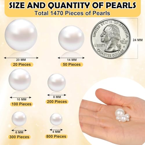 Tidponra 1470PCS Pearls for Crafting, Assorted Sizes Ivory No Hole Pearl Beads,Fake Pearls, Bulk for Floating Candles, Decoration, Vase Filler and Centerpieces - Image 2