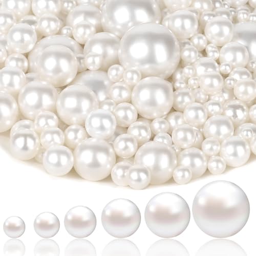 Tidponra 1470PCS Pearls for Crafting, Assorted Sizes Ivory No Hole Pearl Beads,Fake Pearls, Bulk for Floating Candles, Decoration, Vase Filler and Centerpieces - Image 1