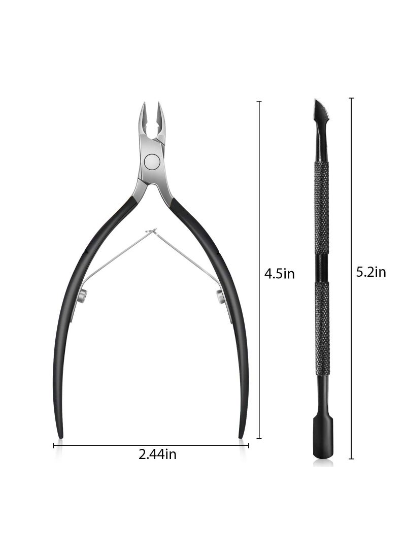 KASTWAVE Cuticle Trimmer with Cuticle Pusher, KASTWAVE Cuticle Remover Cuticle Nipper Professional Stainless Steel Cuticle Cutter Clipper Durable Pedicure Manicure Tools for Fingernails and Toenails (Black) - Image 2
