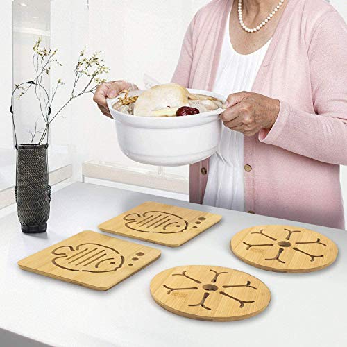 KPNG Heat Resistant Non-Slip Bamboo Trivets Pot Mat for Kitchen Table (2 Piece Big (15cm x 15cm, Big), Wooden) - Image 5