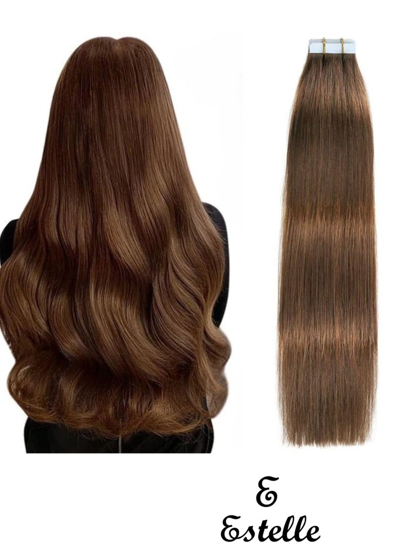 Estelle Invisible Tape in Hair Extensions Natural Human Hair Extensions 20 Pieces 50 Grams Color No 4  - Image 1