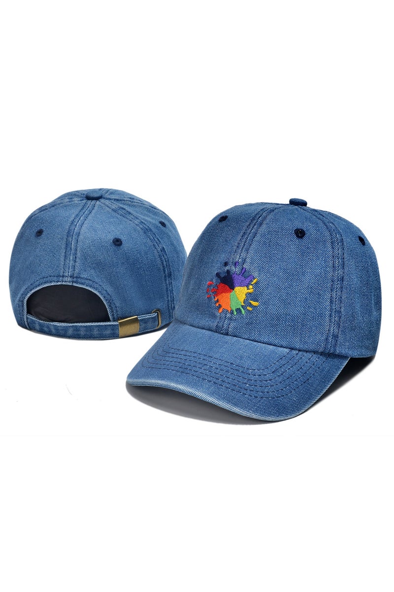 USA Denim Baseball Cap with Colorful Ink - Splash Embroidery