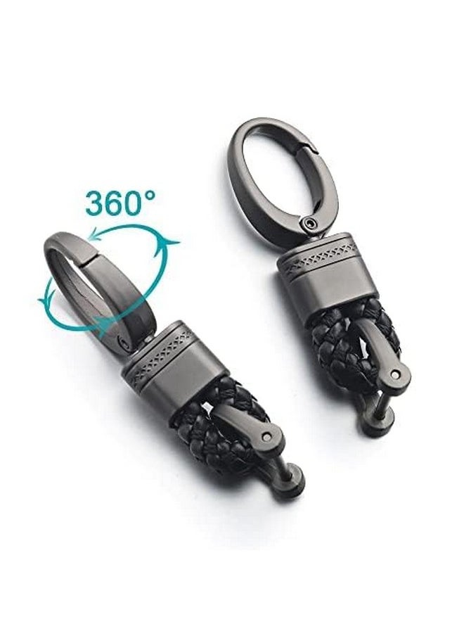 CONTACTS Contacts Black Braided Keychain Leather Strap Keyring Accessories PU Rope Hook Keyring with Zinc Alloy (Pack of 1)  - Image 3