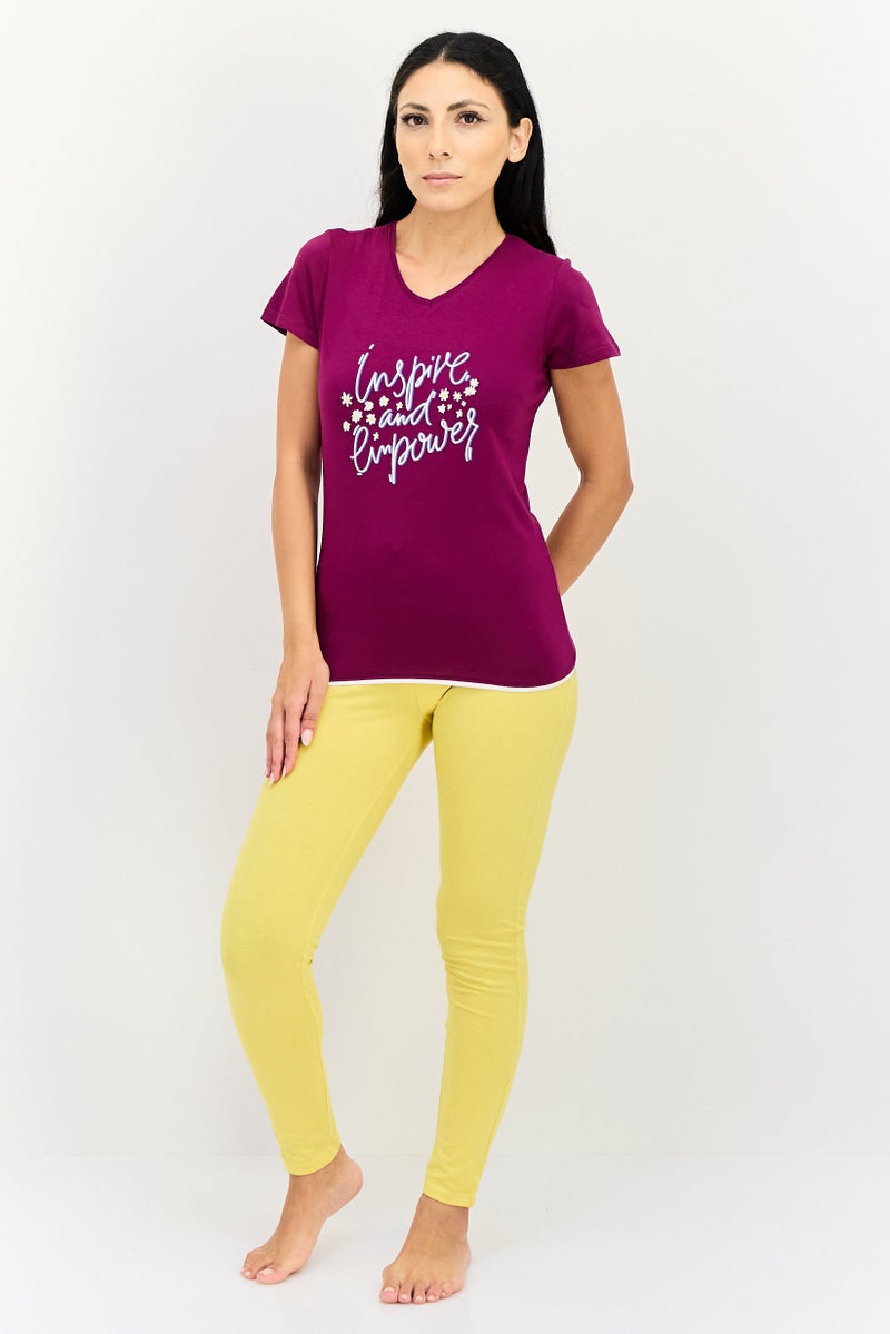 zivame Rosaline by Zivame Women V-Neck Graphic Print Short Sleeve Sleepwear Top, Purple - Image 4