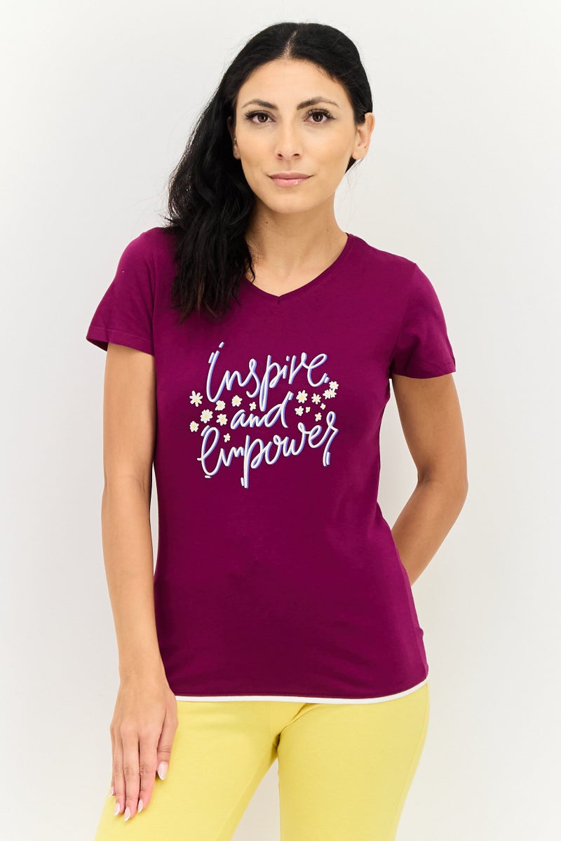 zivame Rosaline by Zivame Women V-Neck Graphic Print Short Sleeve Sleepwear Top, Purple - Image 1