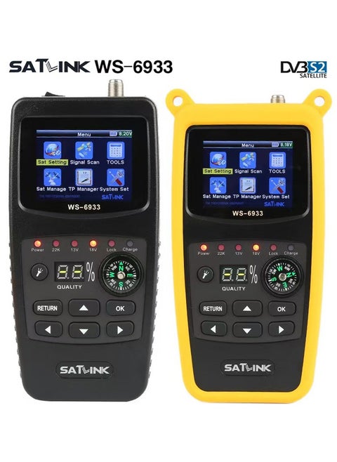WS-6933 DVB-S/S2 FTA Digital Satellite Signal Finder Meter, SAT Finder TV Signal Receiver, 2.1 inch LCD Support QPSK,8PSK,16APSK,32APSK with LED Flashlight, Compass
