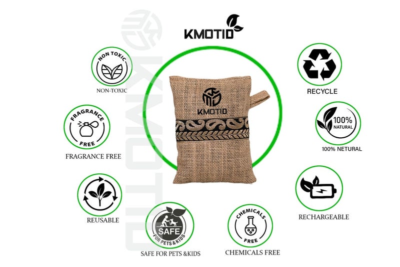 KMOTID KMOTID Nonelectric Natural Activated Carbon Odor Absorber Air Purifier Bags to Deodorize and Dehumidify for FridgeShoesCarRoomsPetsKitchen use Black - Image 2
