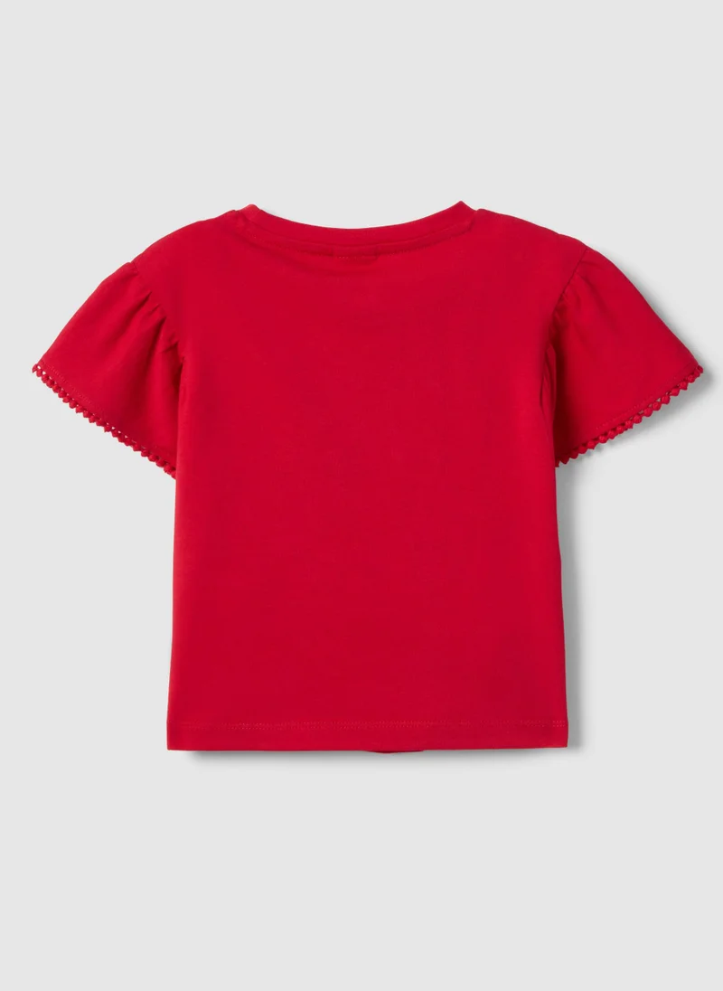 او في اس Ovs Red Stretch Cotton Children'S T-Shirt With Minnie Mouse Decoration
