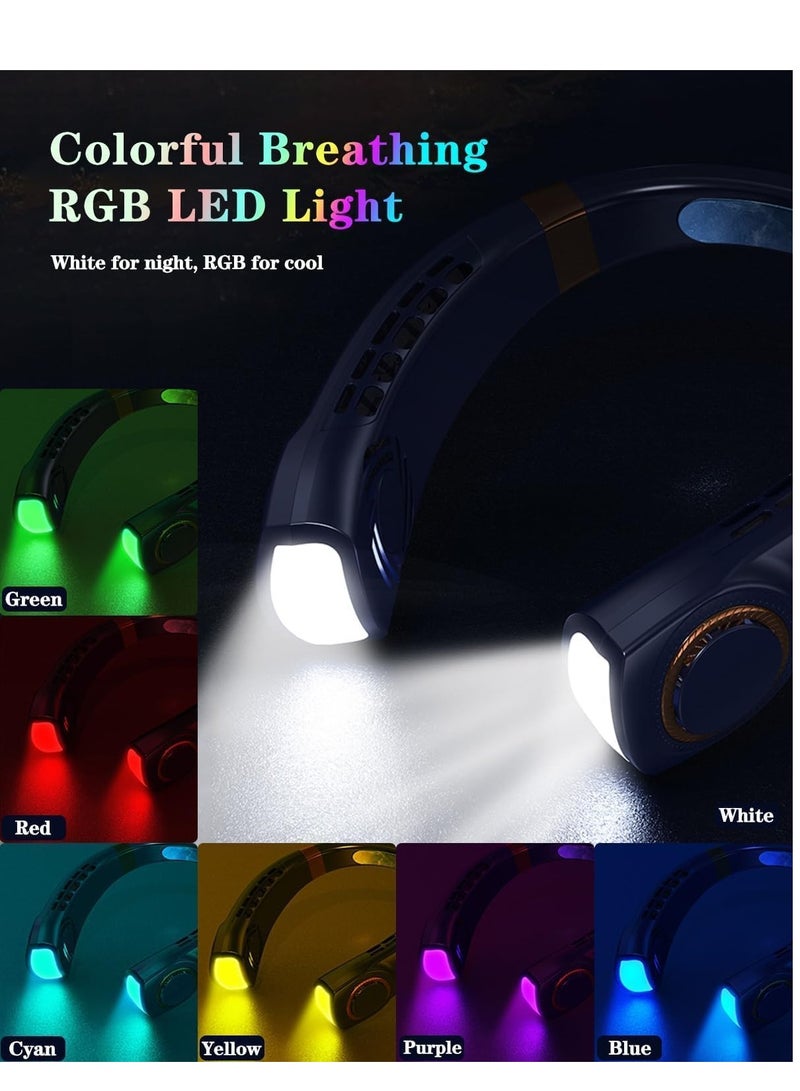 general LED light Neck Fan Air Conditioner with Cooling Plates, 5 Speeds Blow Cold Air Adjustable, Portable 4000 mAh Battery USB Rechargeable Personal Fan for Women, Camping Travel, Outdoor, White - Image 2