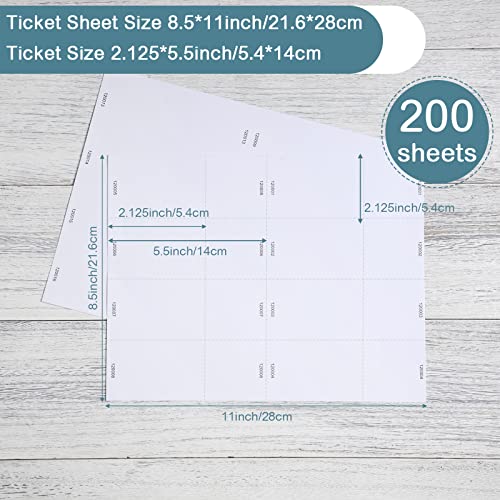 Sherr 200 Sheets Printable Raffle Tickets with Numbers Tear Away Stubs 8.5 x 11 Inch 0.2 lb/sheet Perforated Cardstock for Events, 1600 Tickets, White, 2.125 x 5.5 Inch - Image 3