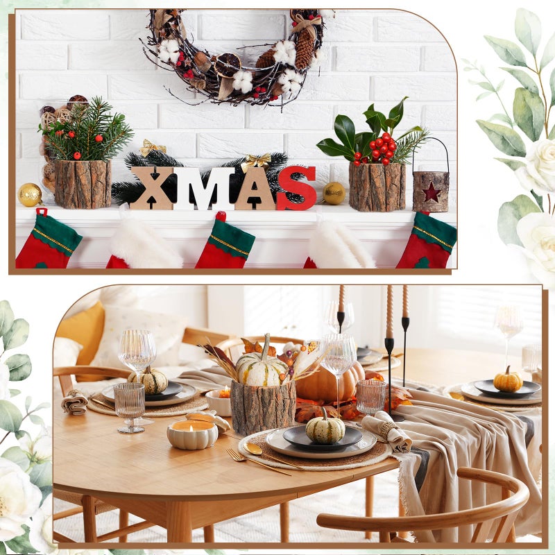 RimCereal 12 Pcs Wooden Vase for Centerpieces Woodland Table Decor Wooden Flower Vase Rustic Bark Stump Buckets Vintage Wood Planter Pots for Garden Party Wedding Window Home Farmhouse (Large) - Image 4