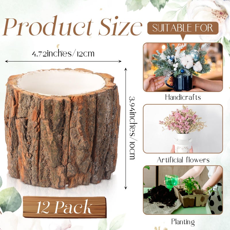 RimCereal 12 Pcs Wooden Vase for Centerpieces Woodland Table Decor Wooden Flower Vase Rustic Bark Stump Buckets Vintage Wood Planter Pots for Garden Party Wedding Window Home Farmhouse (Large) - Image 2
