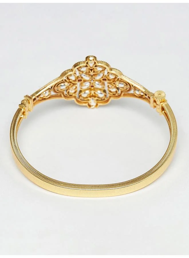 VOYLLA Ethnic Style Kundan Embellished Gold Plated Cuff Bangle
