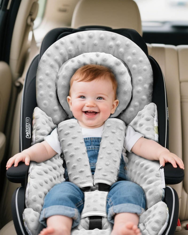 BOMOLOUR Infant Car Seat Insert with Removable Cushion for Baby Preemie Newborn Infant, Reversible carseat Insert Head Body Support Fits for Stroller, Baby Swing, Rocker, Bouncer, Bassinet - Grey - Image 3