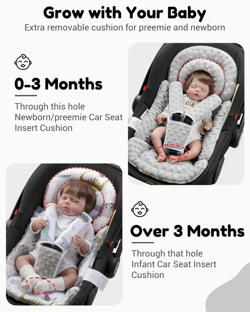BOMOLOUR Infant Car Seat Insert with Removable Cushion for Baby Preemie Newborn Infant, Reversible carseat Insert Head Body Support Fits for Stroller, Baby Swing, Rocker, Bouncer, Bassinet - Grey - Image 4