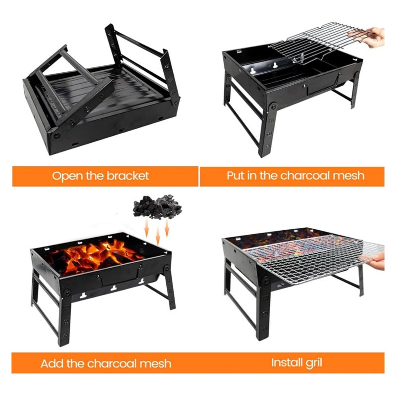 ROUNY BBQ Barbecue Grill, Portable Foldable Charcoal Grill for Outdoor, Stainless Steel BBQ Tabletop Smoker for Picnic, Garden, Terrace, Camping, Travel, Hiking - Image 3