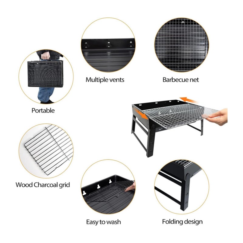 ROUNY BBQ Barbecue Grill, Portable Foldable Charcoal Grill for Outdoor, Stainless Steel BBQ Tabletop Smoker for Picnic, Garden, Terrace, Camping, Travel, Hiking - Image 2