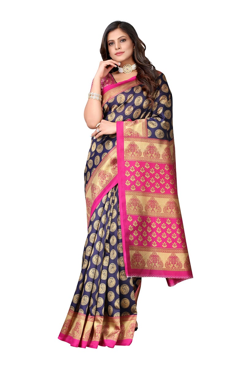 Yashika Women's Jacquard Art Silk Standard Length Saree (Alifa Navy_R - Image 3