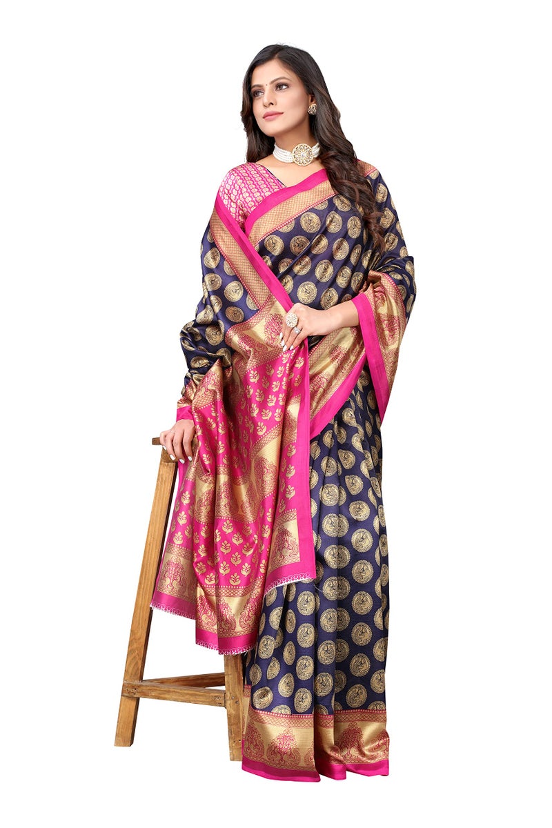 Yashika Women's Jacquard Art Silk Standard Length Saree (Alifa Navy_R - Image 4